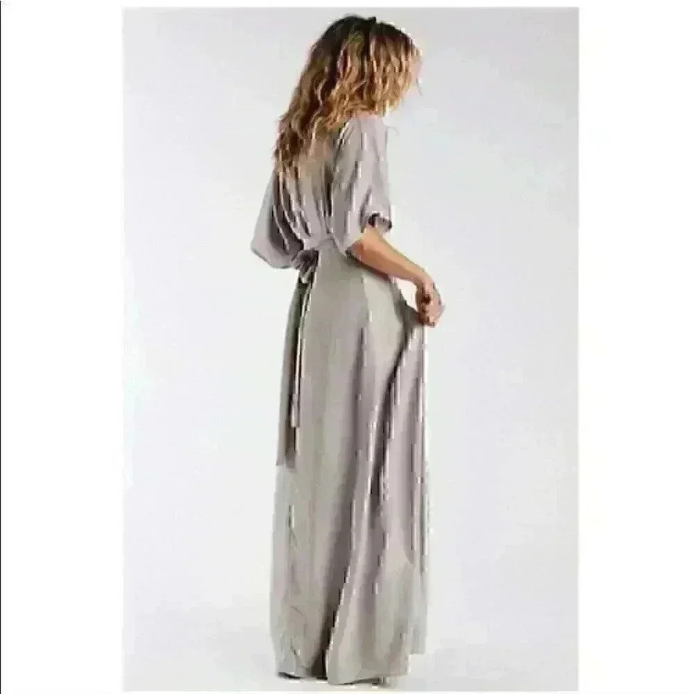 Clad and cloth grey wrap maxi dress Addison dress small neutral maxi long - Picture 7 of 8